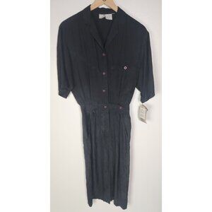 Vtg. Go Silk For L'Zinger Women's Sz. 1 Black 100% Silk Midi Dress NWT